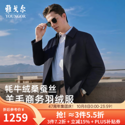 雅戈尔 羽绒服男羊毛混纺面料鹅绒内胆可脱卸翻领