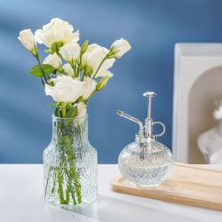 斯威迩高档高颜值透明玻璃花瓶+喷壶家用2件套带盖