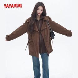 YAYA 鸭鸭2026款时尚休闲裘皮工装派克羽绒服女90绒中长款宽松保暖皮衣