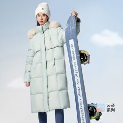 雪中飞 长款毛领羽绒服女冬季新款云朵泡芙加厚保暖过膝面包服外套