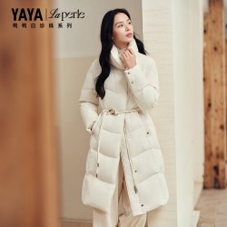 YAYA 90鹅绒鸭鸭中长款羽绒服女款冬季保暖立领收腰外套