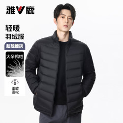 雅鹿 男士秋羽绒休闲立领纯色简约百搭通勤90绒子羽绒服 黑色 190