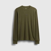 Gap 男女装秋季LOGO华夫格长袖T恤休闲常规上衣美版795644 军绿色 XS 美码 S亚洲码175/88A