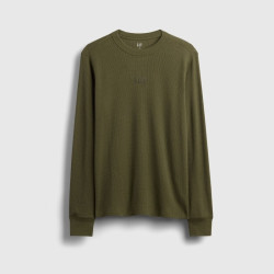 Gap 男女装秋季LOGO华夫格长袖T恤休闲常规上衣美版795644 军绿色 XS 美码 S亚洲码175/88A