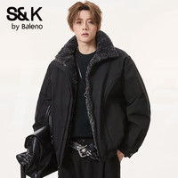 班尼路 SK系列美式复古cleanfit夹克羽绒服男冬季加绒加厚派克服毛领外套 黑色 L
