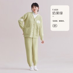 红豆居家 红豆女士半边绒开衫长袖睡衣可外穿套装加厚保暖防静电宽松家居服