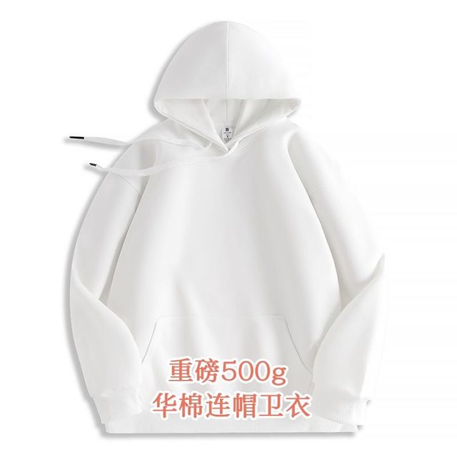 CAIYUNQIU 复古显白 500g重磅连帽卫衣 男女情侣款 白色华棉连帽卫衣