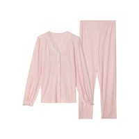 安莉芳 专柜新品棉质长袖长裤睡衣套装女士花边v领家居服EL00610