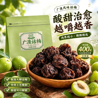 hwj 好味佳广澳话梅一包梅子干潮汕风味话梅肉皇李子干网红蜜饯果脯休闲零食 广澳话梅400g（大果网红爆款）