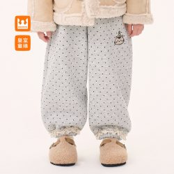 皇室童缘 女童波点花边束脚裤冬季2026新款儿童宝宝加绒加厚裤子
