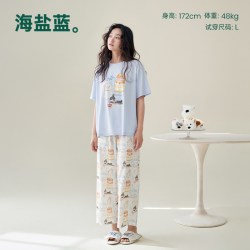 安之伴 2026新款睡衣女夏季纯棉家居服短袖长裤休闲套装