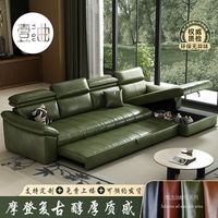 百亿补贴：壹曲油蜡皮贵妃沙发床两用多功能可储物小户型家用可躺复古风沙发