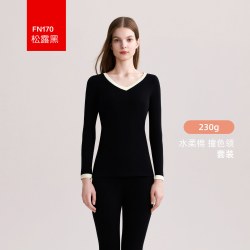 Hodo 女士内衣撞色领水柔棉抗菌发热打底秋衣秋裤德绒秋冬保暖套装