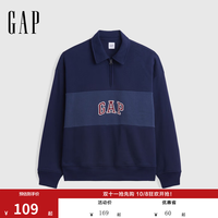 Gap 男女装2026秋新品logo刺绣撞色宽松polo领卫衣美版000911585 海军蓝 M 美码 L亚洲码180/96A
