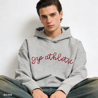 Gap 854715 Logo刺绣毛圈连帽卫衣 浅灰色 XS