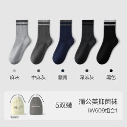 Hodo 男士袜子精梳棉袜抗菌吸汗防臭休闲条纹秋冬保暖长袜中筒袜5双装