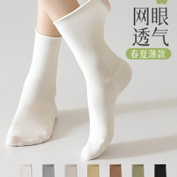 妮轻 卷边堆堆袜子女夏季薄款纯棉无骨中筒袜抑菌防臭春白色搭配小皮鞋