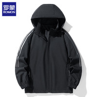 罗蒙 男士加绒保暖连帽冲锋夹克 黑色 XL