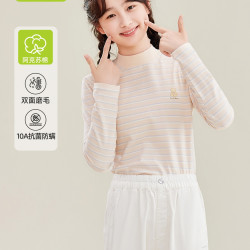 Coco Smart 女大童半高领条纹打底衫2026新款秋衣初中高中学生青少年保暖上衣