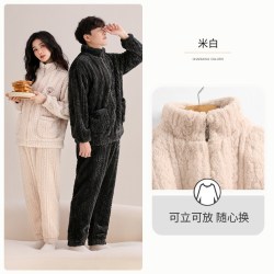 家乐芬 情侣睡衣男士秋冬款冬季法兰绒加绒加厚珊瑚绒家居服女套装