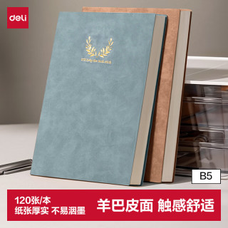 得力 B5羊巴皮笔记本皮面本记事本子时尚印花系列120张BP104(天蓝）