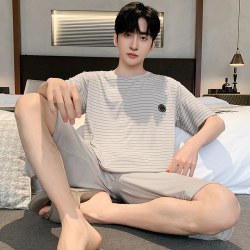 猫人 男士睡衣夏季冰丝短袖套装2026新款加大码外穿棉绸家居服薄款