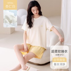 猫人 莫代尔睡衣女夏季短袖带胸垫套装2026超火外穿凉感棉绸家居服