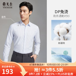 雅戈尔 春秋男士纯棉长袖衬衫商务休闲通勤职业上班衬衣 蓝色VLDP119650HBY 38