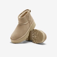 Bata 雪地靴女冬商场牛剖皮短筒靴 杏色