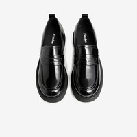 Bata 乐福鞋女单秋英伦牛皮jk小皮鞋 黑色 38