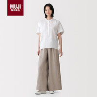 無印良品 MUJI 汉麻 水洗 抽褶宽版裤 L 淡黄色