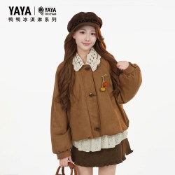 YAYA 鸭鸭短款羽绒服女2026年新品甜美风翻领保暖外套J