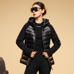 雪中飞 26黑曜石3.0冬重磅女鹅绒短连帽轻薄羽绒服时尚潮流高级黑