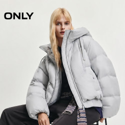 ONLY 2026冬季新款90白鸭绒连帽纯色细闪云朵泡芙短款羽绒服女