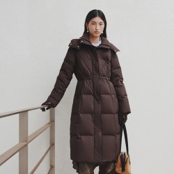 艾莱依 收腰羽绒服女长款2026冬季新款时尚气质翻领修身过膝外套潮