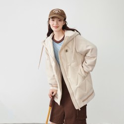 艾莱依 短款羽绒服女休闲冬季季新款拼接卫衣连帽时尚气质防风外套