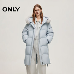 ONLY 奥莱冬季新款简约百搭轻奢狐毛领中长款羽绒服女