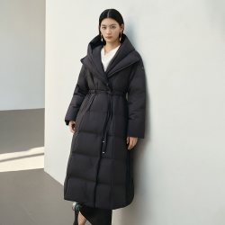 艾莱依 长款鹅绒羽绒服女时尚冬季新款气质收腰百搭连帽保暖外套