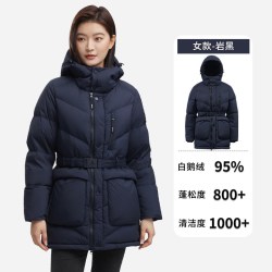 君羽 800蓬鹅绒服女中长款秋冬加厚连帽显瘦95白鹅绒羽绒服女外套