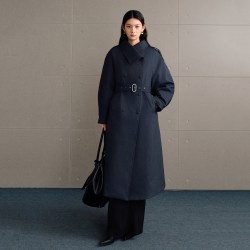 艾莱依 鹅绒羽绒服女长款时尚冬季新款御风百搭宽松气质风衣式外套