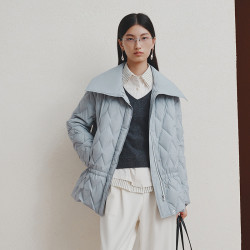 艾莱依 气质翻领轻薄羽绒服女短款2026秋冬新款菱格高光时尚薄外套