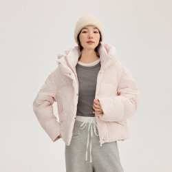 艾莱依 短款羽绒服女时尚冬季新款经典老花气质立领小个子保暖外套