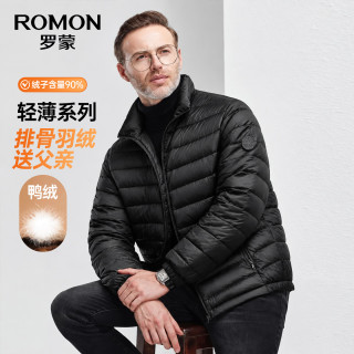 罗蒙 中老年排骨轻薄立领秋羽绒服男士2026秋冬新款保暖外套爸爸装上衣 黑色  2XL (185)