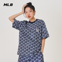 MLB官方 男女情侣老花满印T恤休闲短袖明星同款23夏季新款TSM05