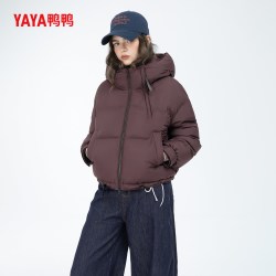YAYA 鸭鸭短款宽松型街头风立领羽绒服女亮面休闲保暖宽松时尚外套