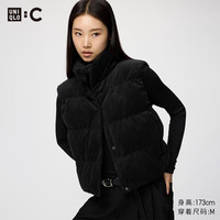 优衣库 灯芯绒棉服背心女装男装合作款487845 09 黑色 M