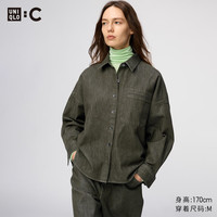 优衣库 牛仔宽松衬衫式茄克/长袖水洗产品女装合作款衬衣492123 57 深橄榄色 M