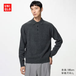 优衣库 souffle yarn舒芙蕾针织polo衫男装女装舒芙蕾毛衣487939 08 深灰色 L