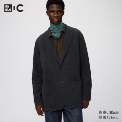 优衣库 羊毛混纺针织茄克男装女装合作款外套夹克488181 07 青灰色 XL