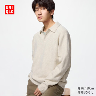 优衣库 487939 Souffle Yarn针织Polo衫 米色 3XL